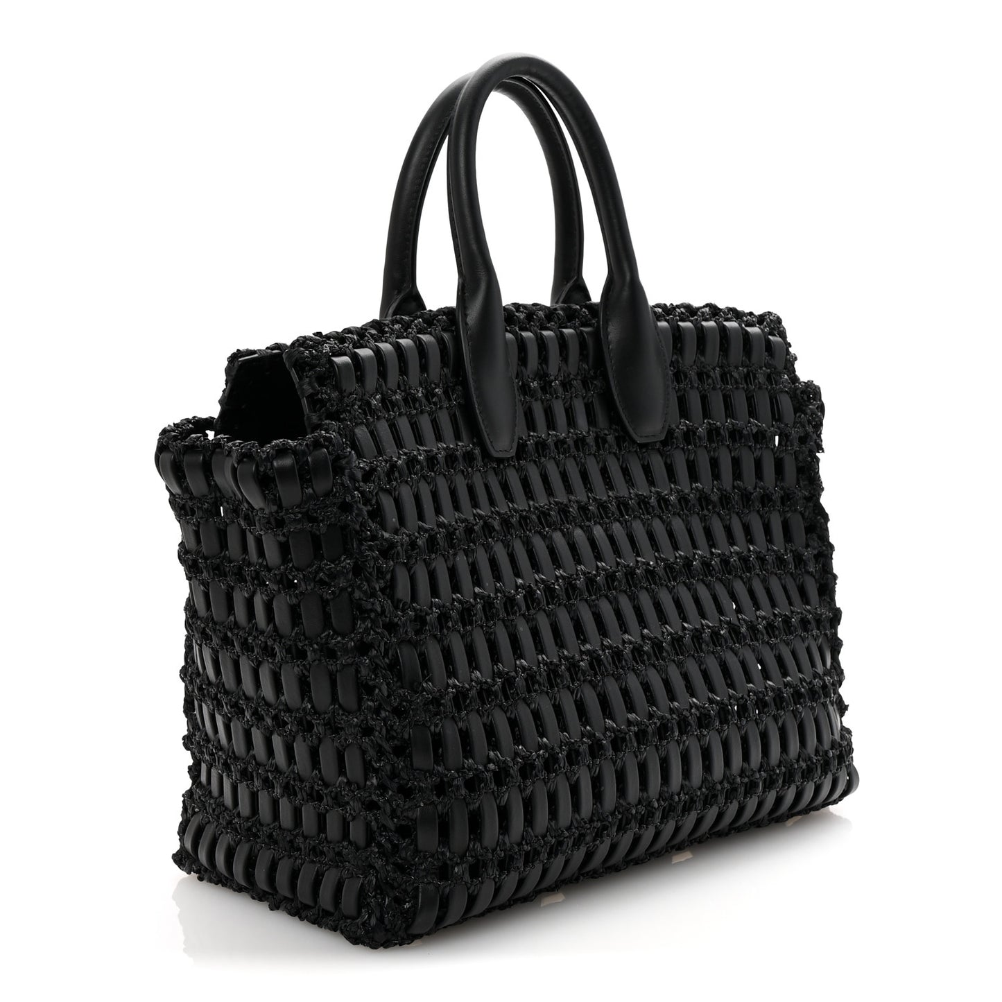 Raffia Calfskin The Studio Box Tote Black