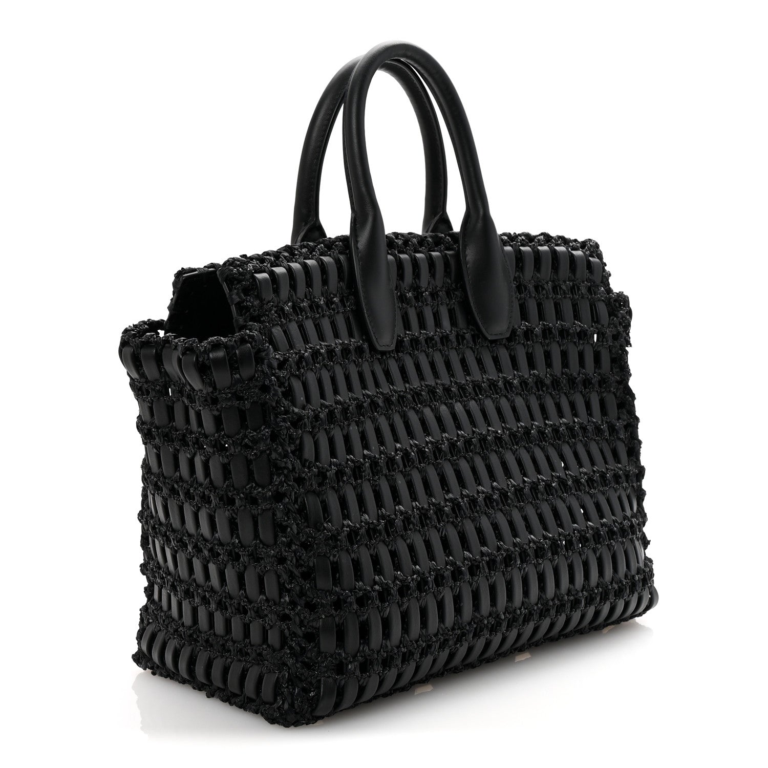 Salvatore Ferragamo Raffia Calfskin The Studio Box Tote Black 4 of 10