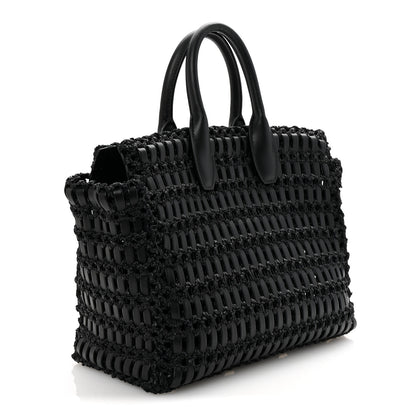 Salvatore Ferragamo Raffia Calfskin The Studio Box Tote Black 4 of 10