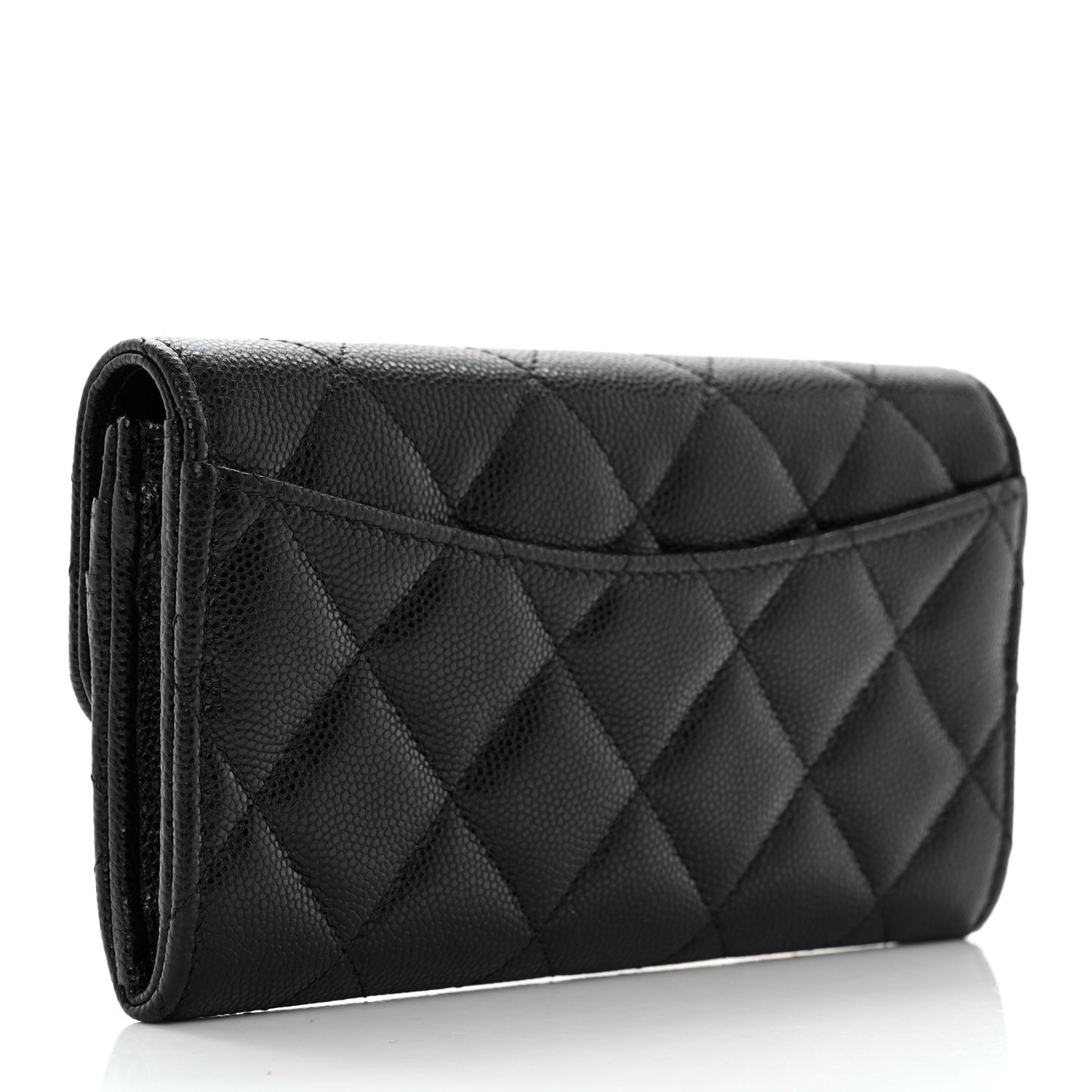 Caviar Quilted Medium Gusset Flap Wallet Black