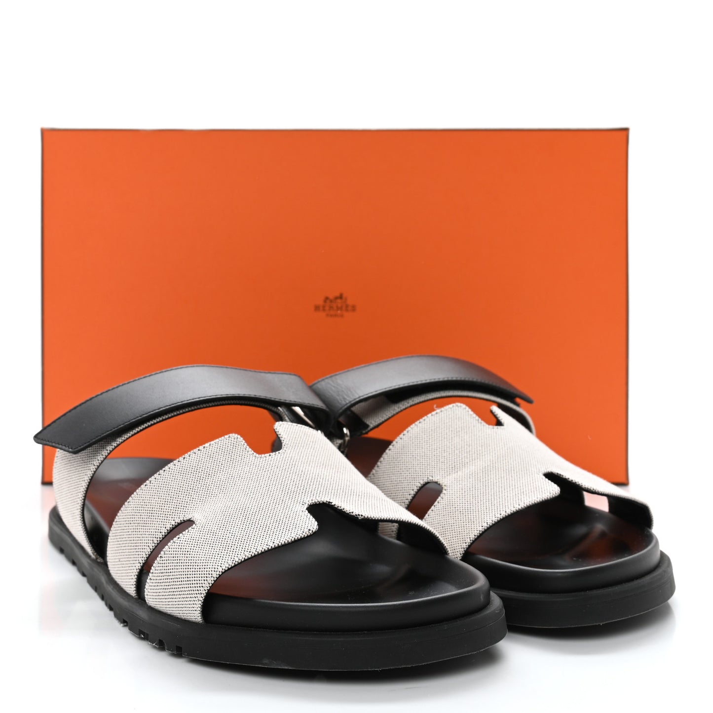 H Canvas Calfskin Mens Chypre Sandals 42.5 Prunoir Black