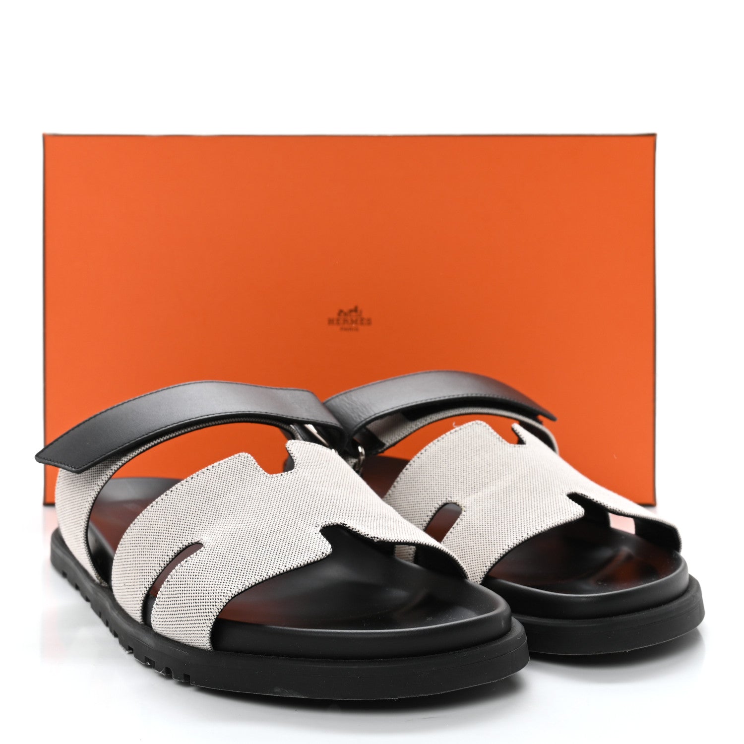 Hermes H Canvas Calfskin Mens Chypre Sandals 42.5 Prunoir Black 9 of 9