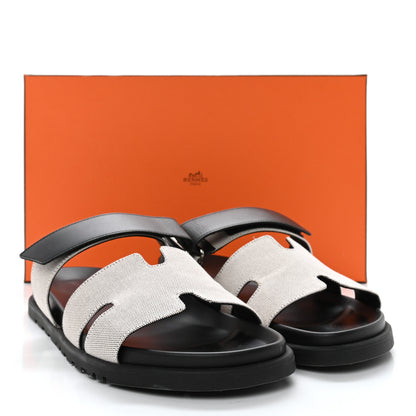 Hermes H Canvas Calfskin Mens Chypre Sandals 42.5 Prunoir Black 9 of 9