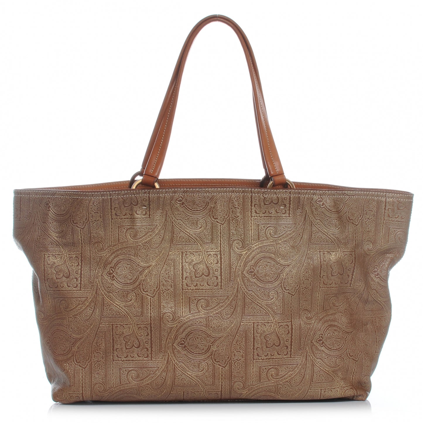 Leather Paisley Laminated Tote Cammello Cuoio