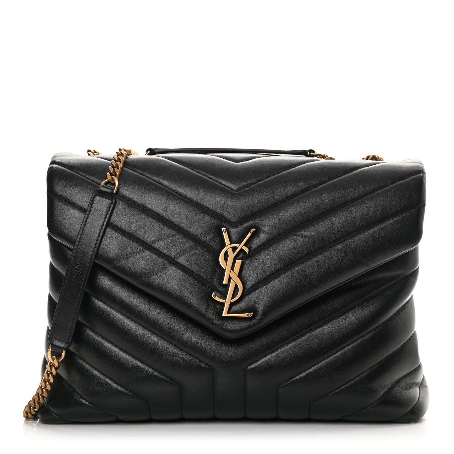 Calfskin Y Quilted Monogram Medium Loulou Chain Satchel Black