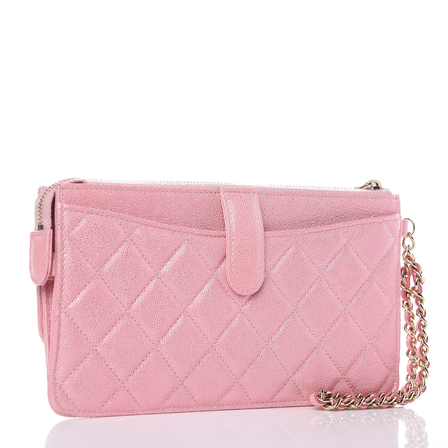 Chanel Iridescent Caviar Quilted Classic Pouch With Handle Rose Pink 3 of 12