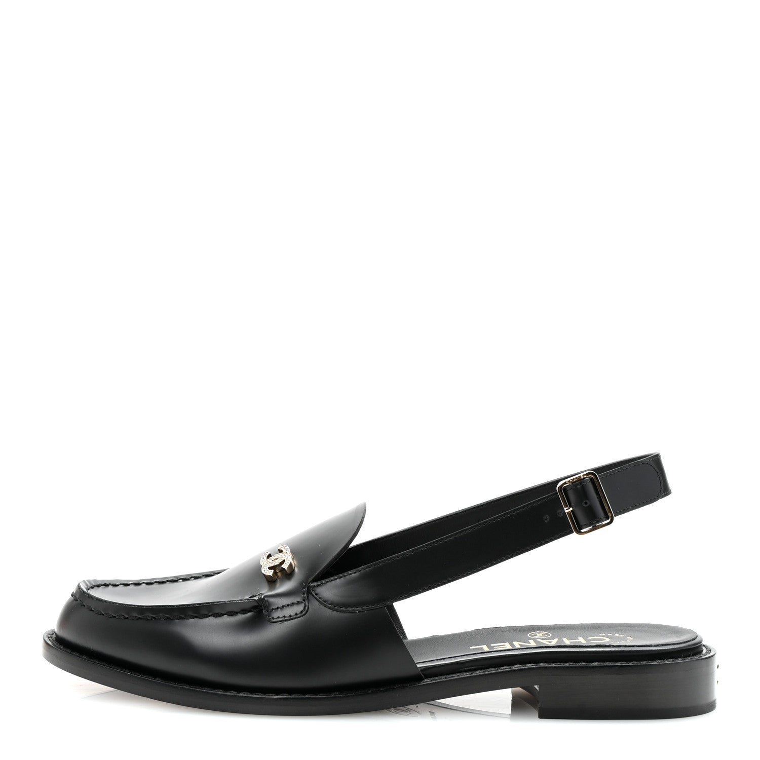 Chanel Calfskin Crystal CC Slingback Flats 39 Black 1 of 10