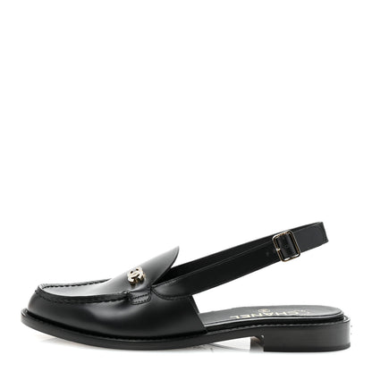 Chanel Calfskin Crystal CC Slingback Flats 39 Black 1 of 10