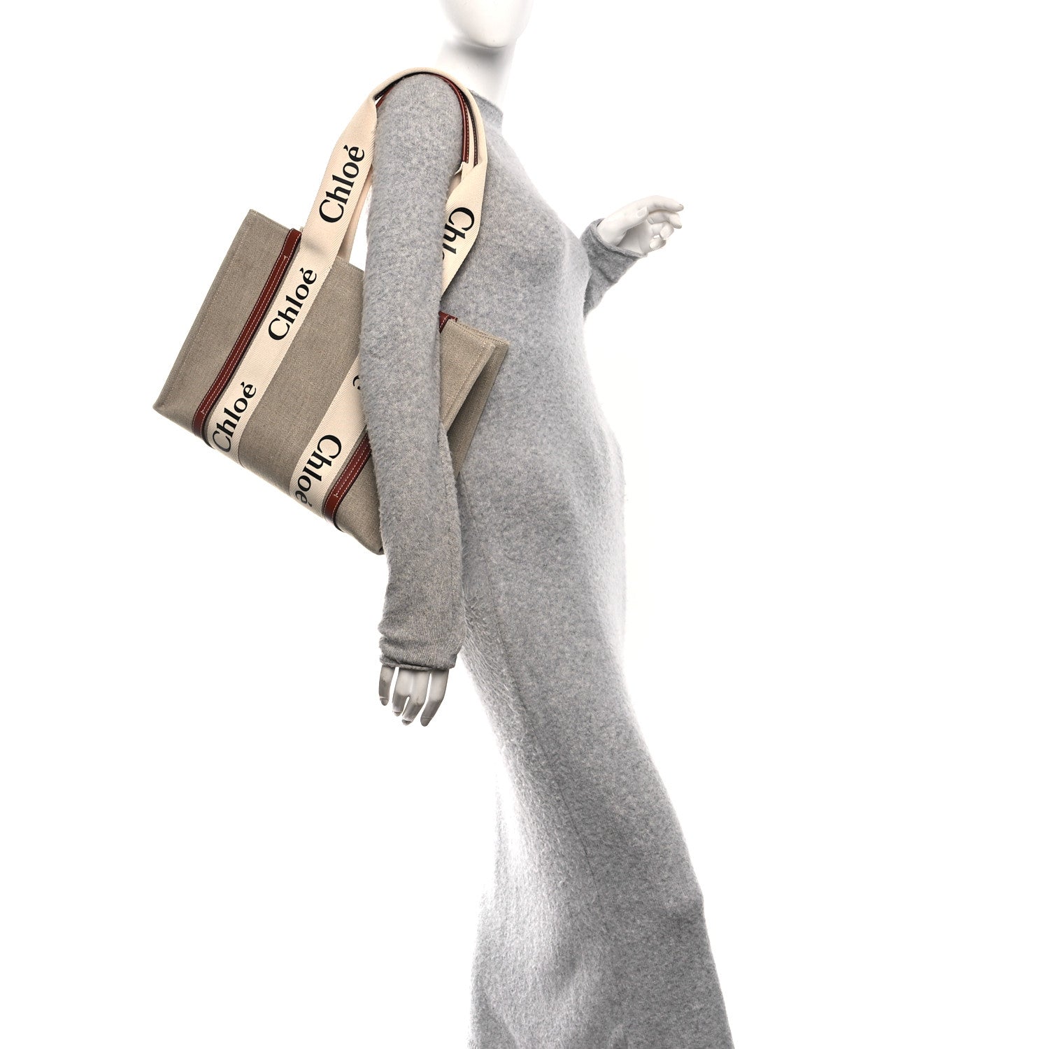 Chloe Cotton Calfskin Medium Woody Ribbon Tote White Brown 2 of 10