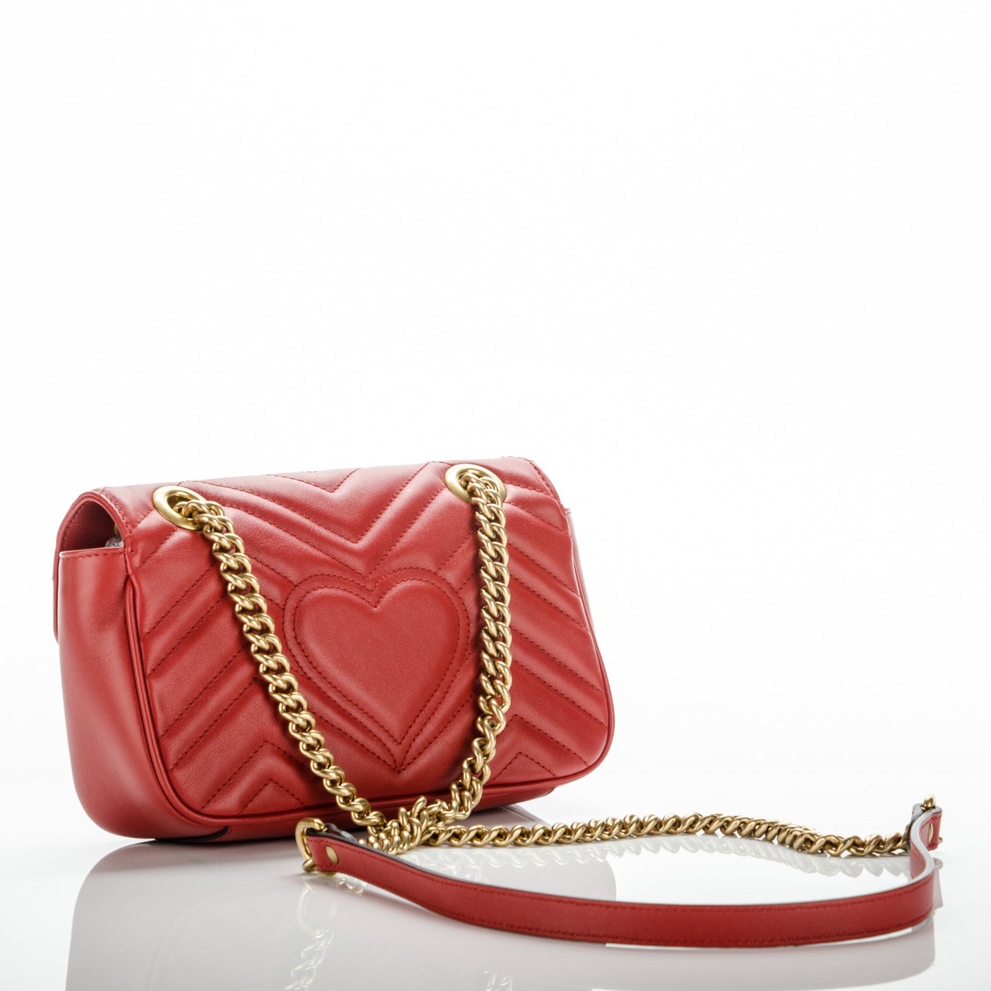 Calfskin Matelasse Mini GG Marmont Shoulder Bag Hibiscus Red