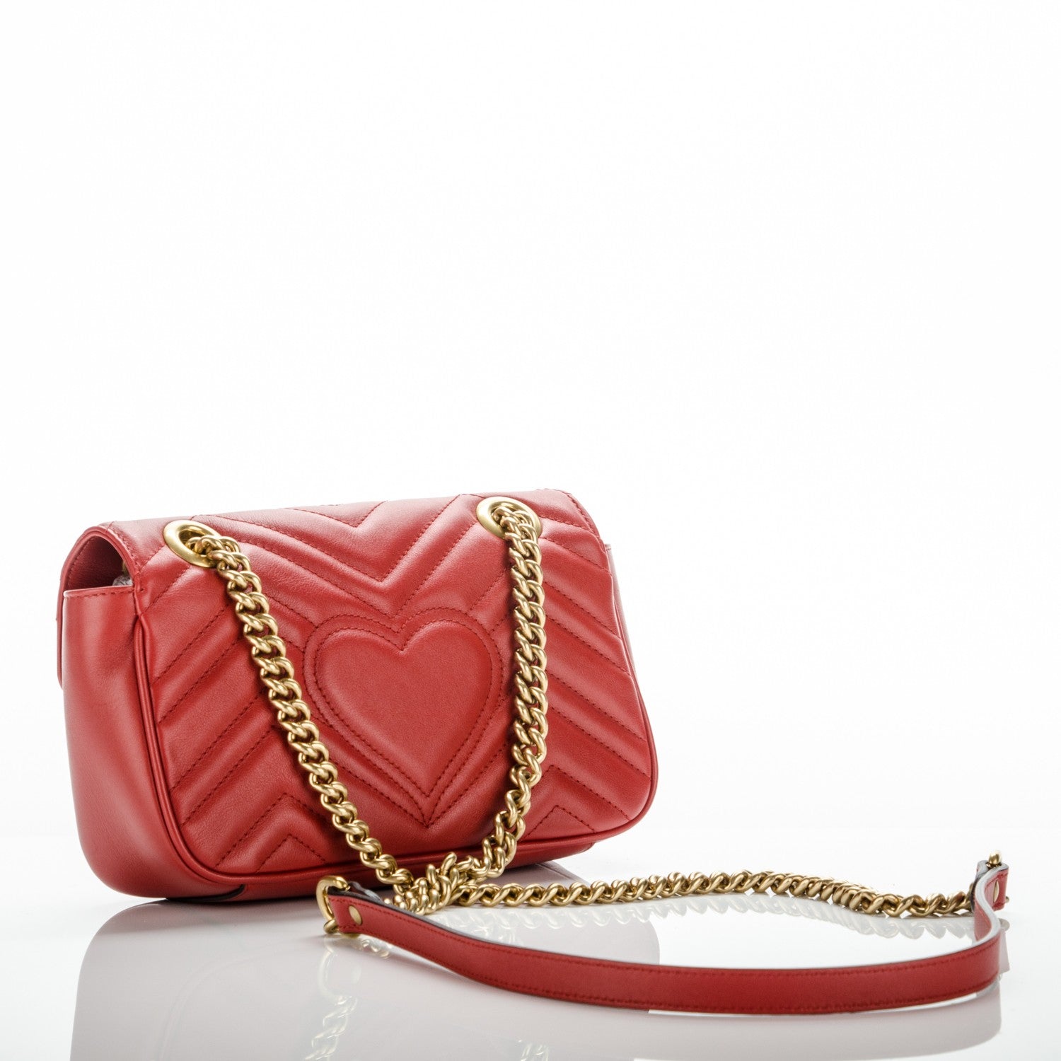 Gucci Calfskin Matelasse Mini GG Marmont Shoulder Bag Hibiscus Red 4 of 8