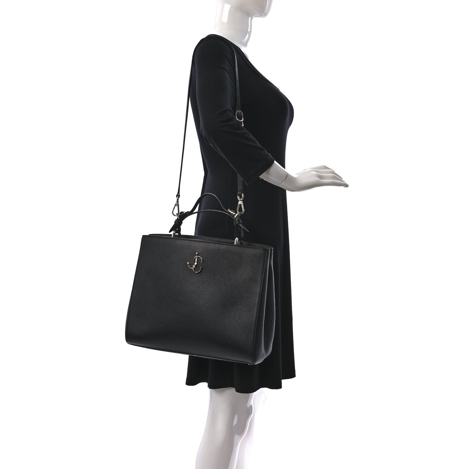 Jimmy Choo Calfskin Large Varenne Logo Top Handle Satchel Black 2 of 8