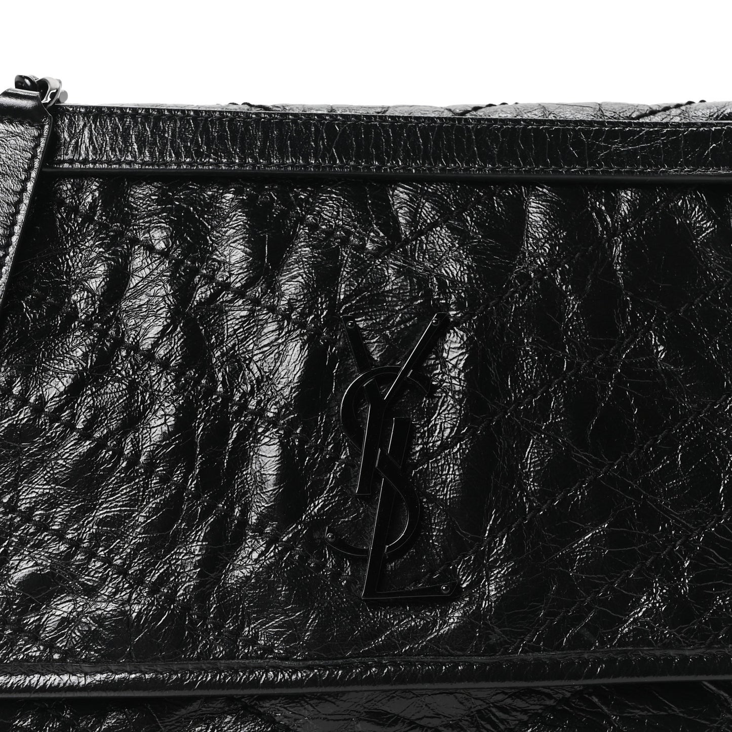 Crinkled Calfskin Matelasse Monogram Medium Niki Chain Satchel Black
