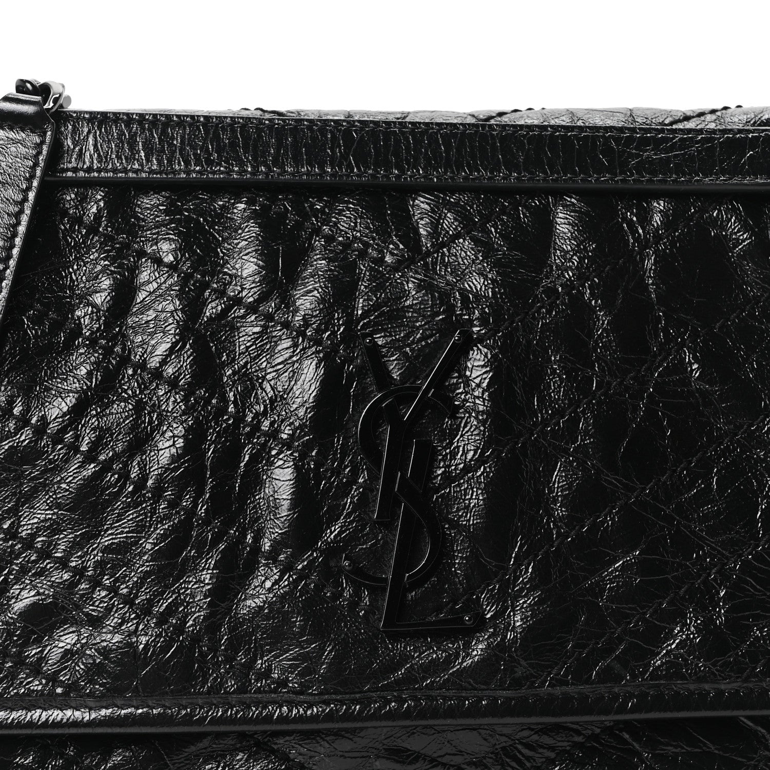 Saint Laurent Crinkled Calfskin Matelasse Monogram Medium Niki Chain Satchel Black 8 of 10