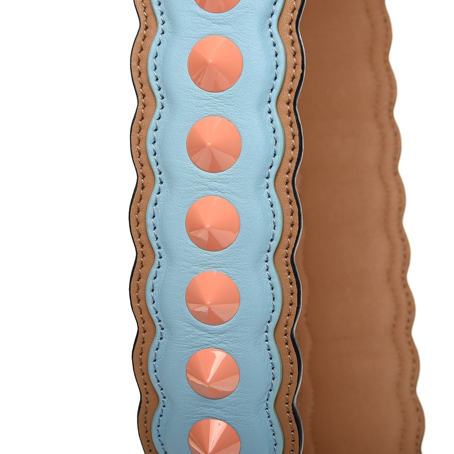 Vitello Dolce Scalloped Spike Studded Strap You Blue Brown