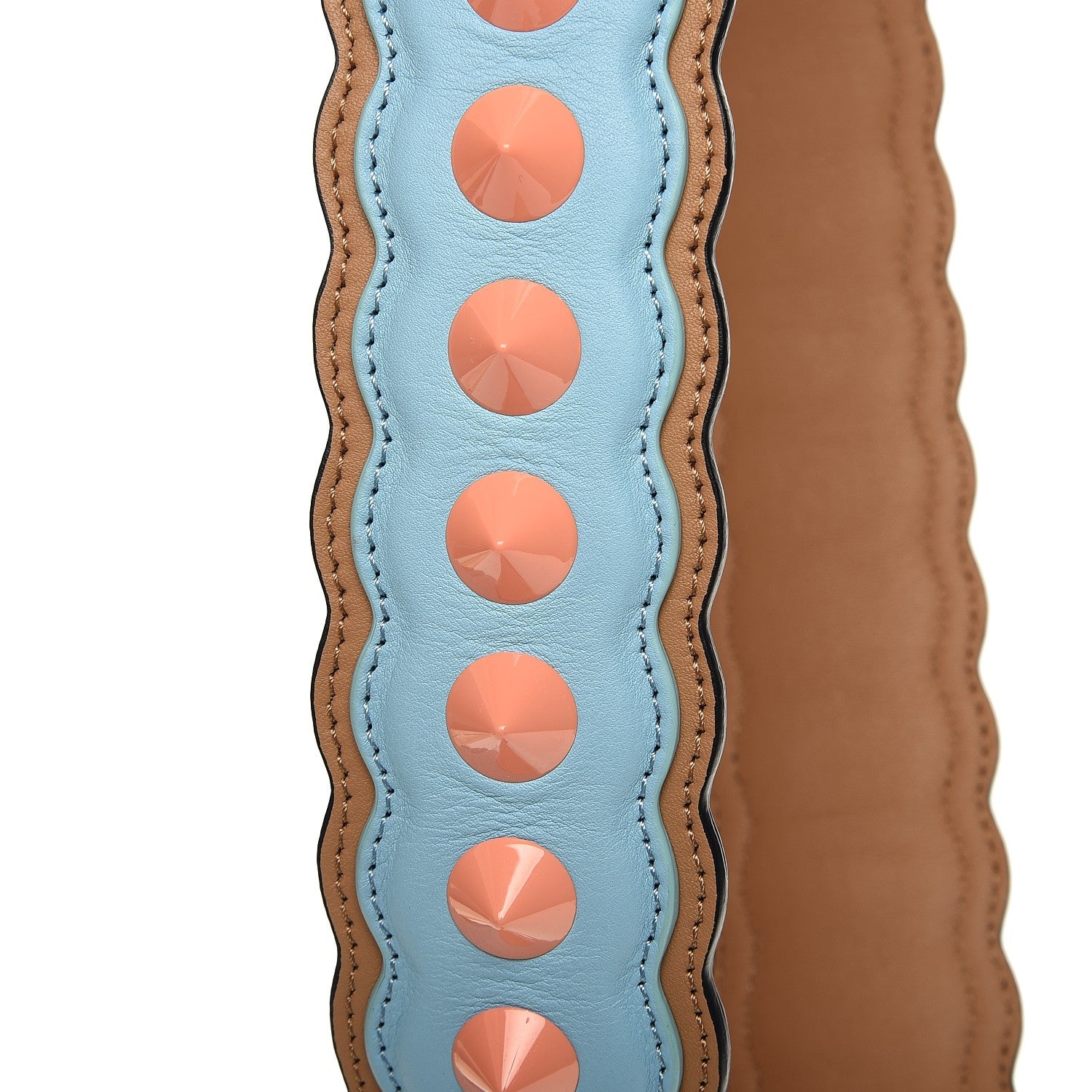 Fendi Vitello Dolce Scalloped Spike Studded Strap You Blue Brown 4 of 4