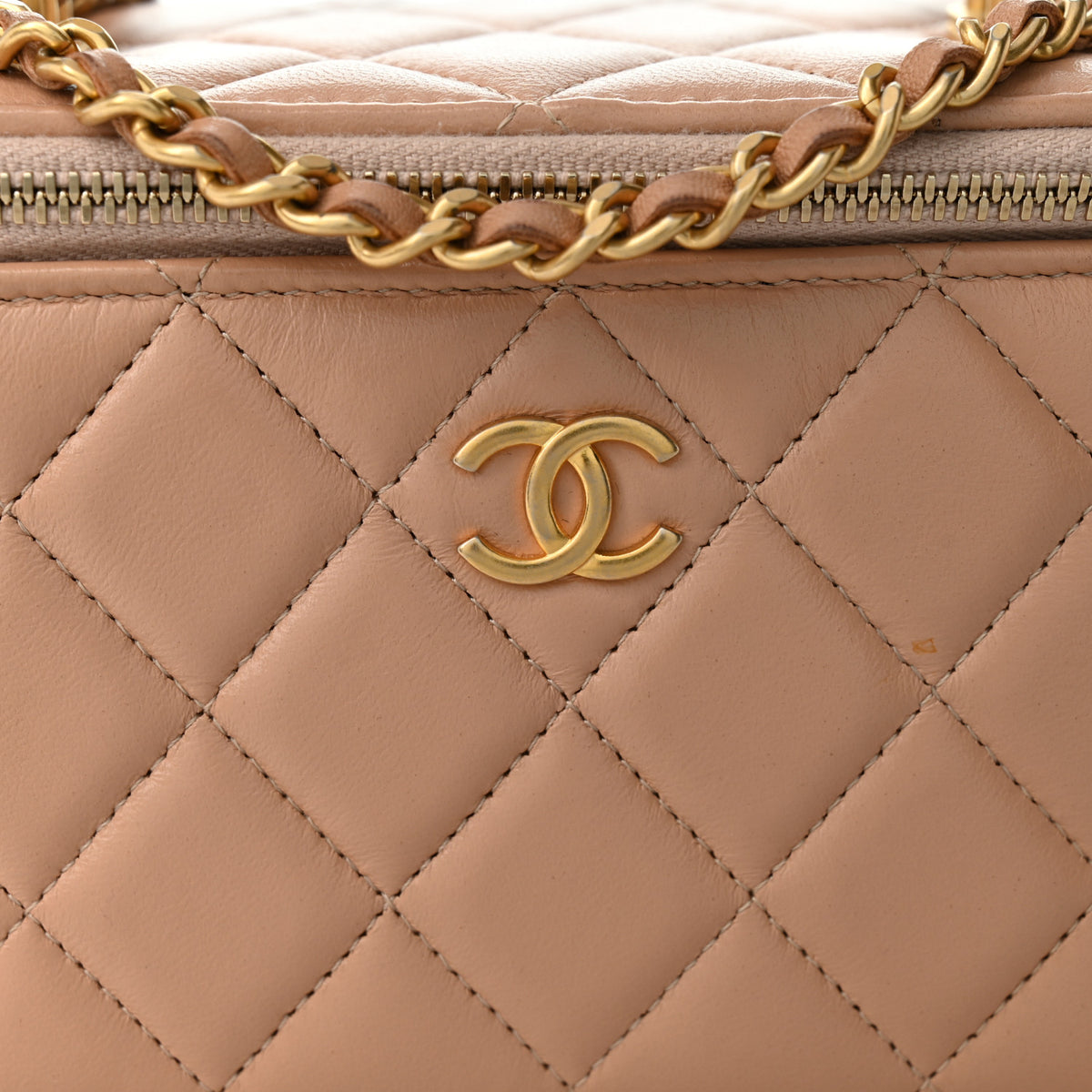 Chanel Lambskin Quilted Small Top Handle Vanity Case With Chain Beige 8 of 10