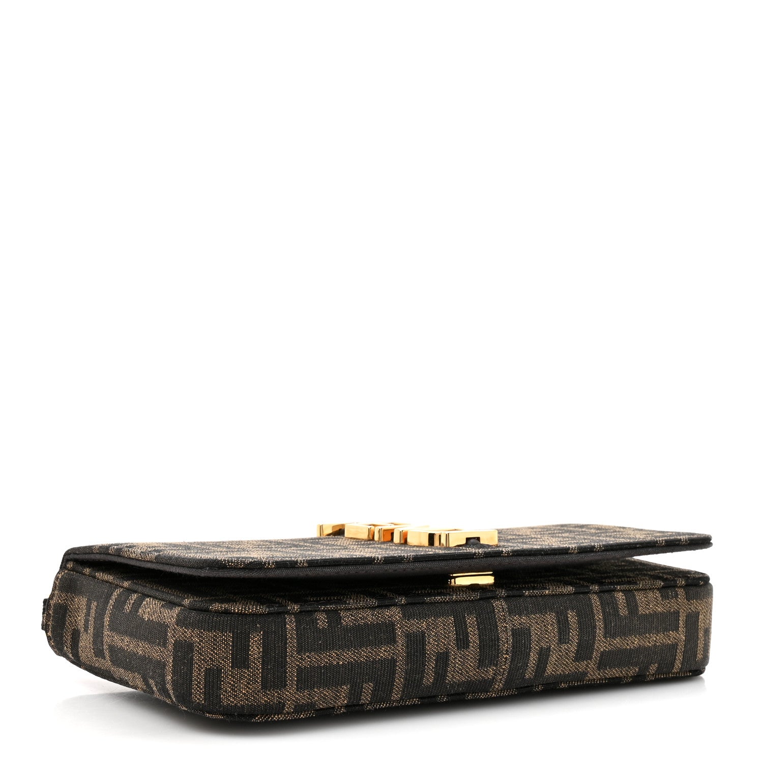 Fendi Fabric Jacquard Vitello Grace FF 1974 Fendigraphy Wallet On Chain Tobacco Moro Ebano 5 of 12