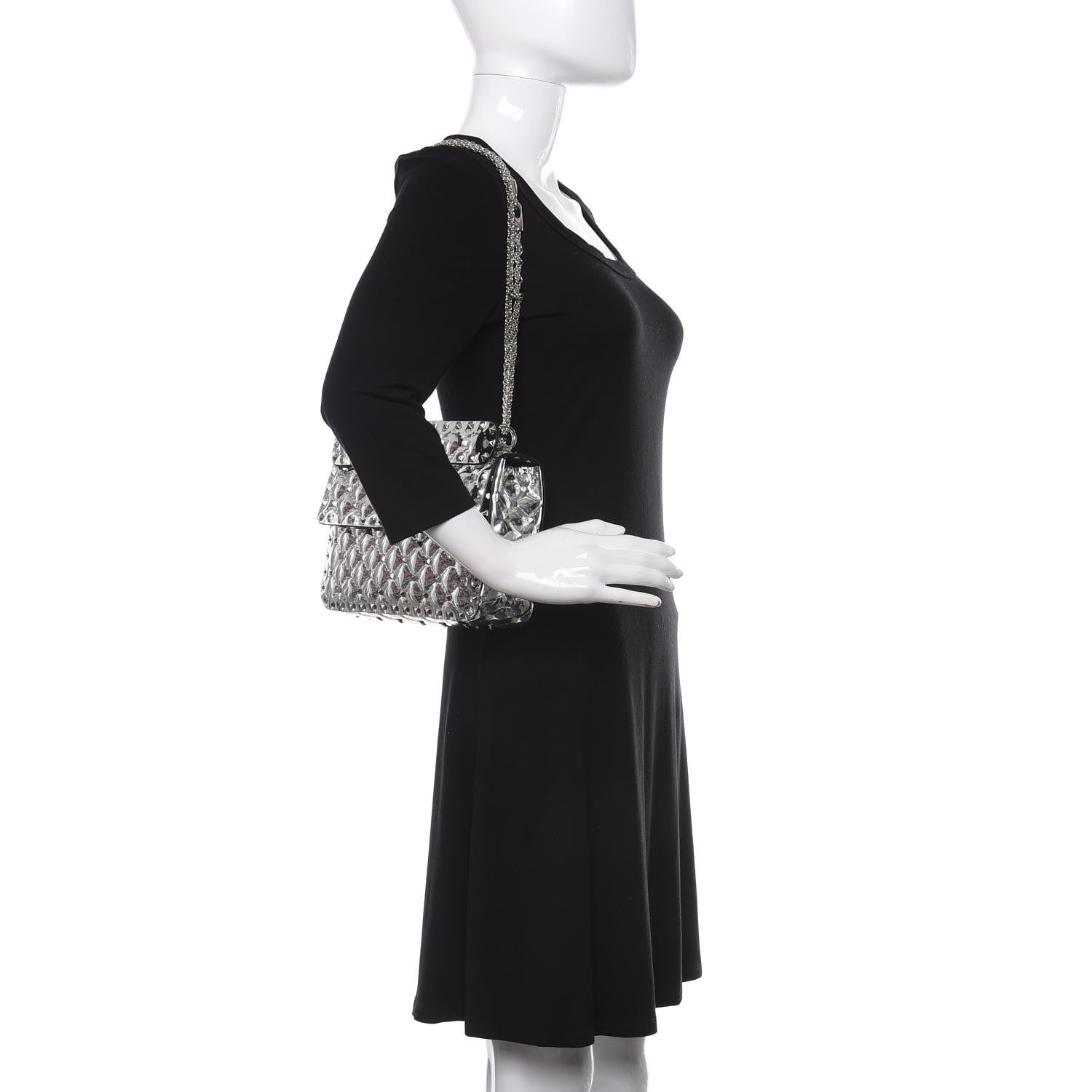 Valentino Garavani Metallic Patent Quilted Medium Rockstud Spike Shoulder Bag Silver 2 of 9