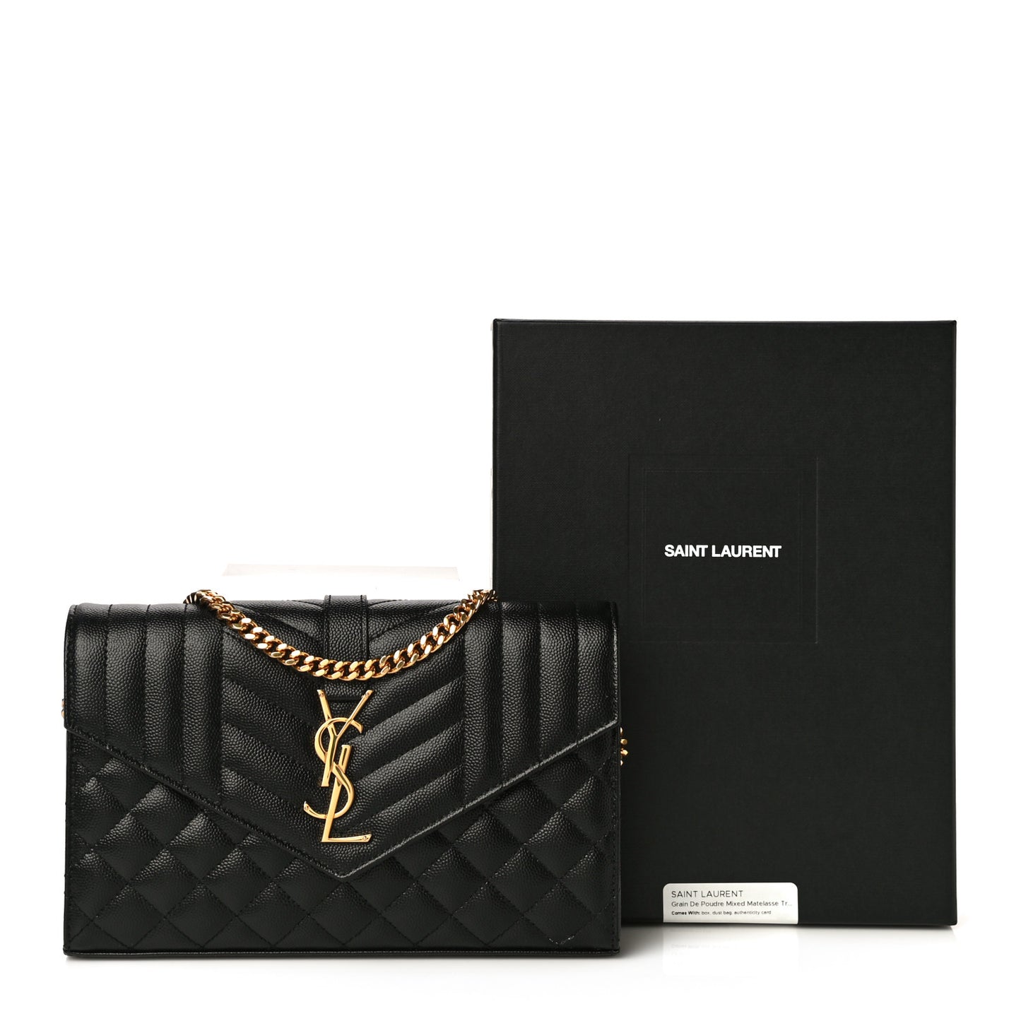 Grain De Poudre Mixed Matelasse Triquilt Monogram Chain Wallet Black