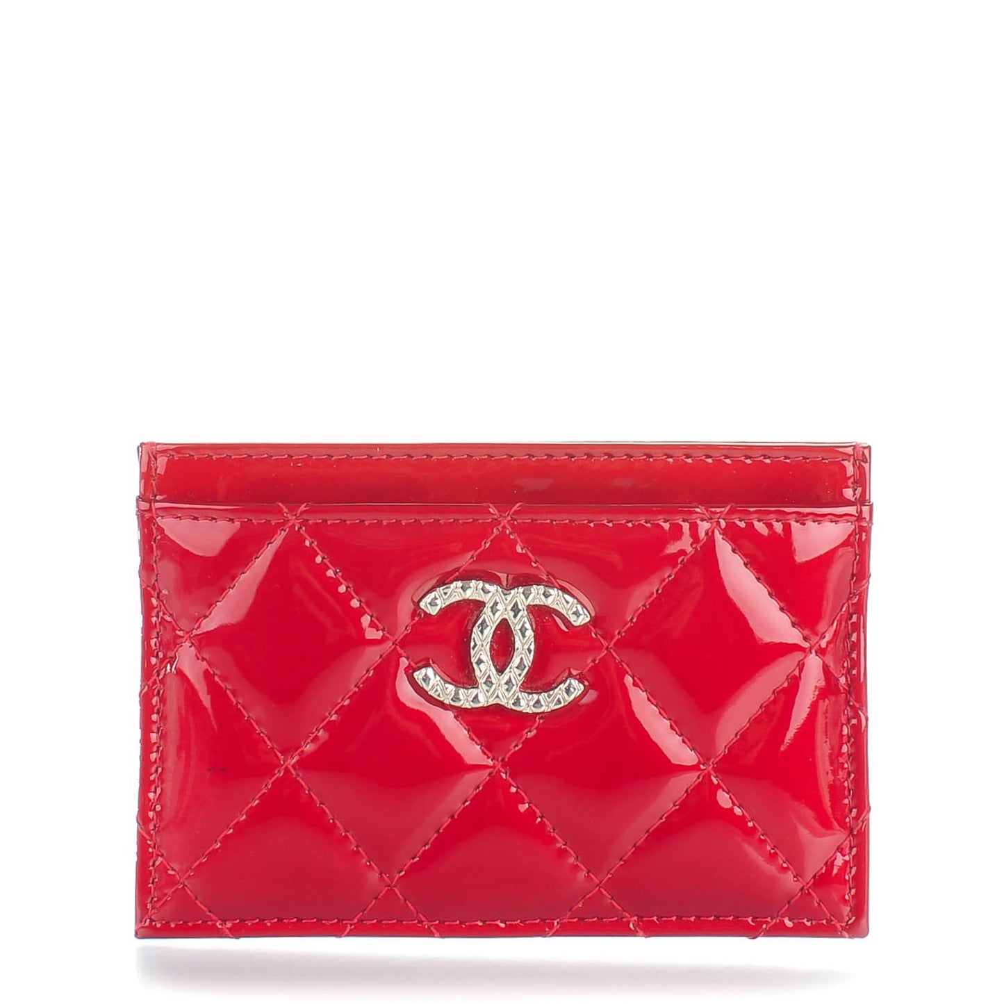 Patent Quilted Brilliant Card Holder Red