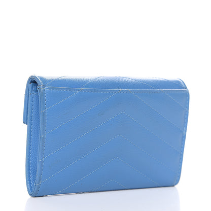 Saint Laurent Grain de Poudre Matelasse Chevron Small Monogram Wallet Blue Clair 3 of 13