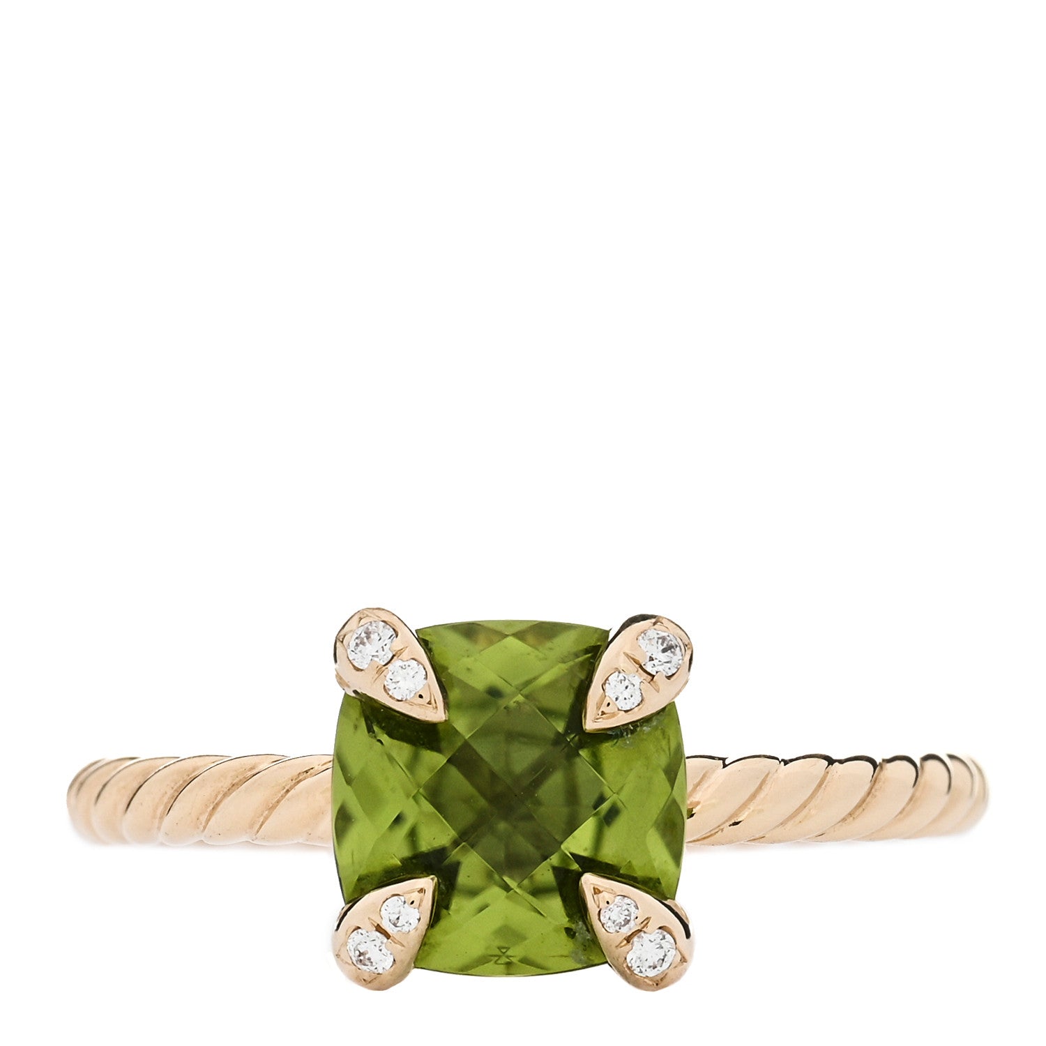 David Yurman 18K Yellow Gold Diamond Peridot 7mm Chatelaine Ring 49 5 1 of 5