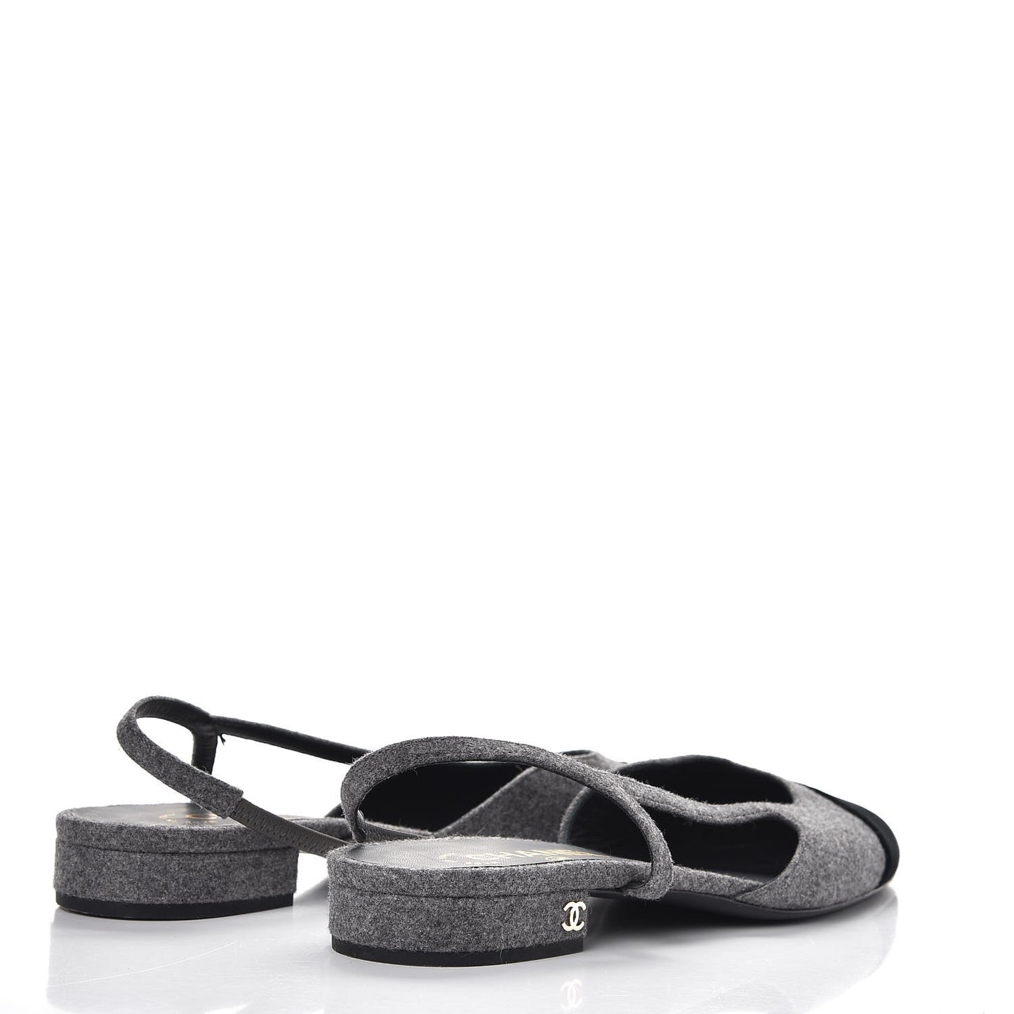 Wool Velvet Cap Toe CC Slingback Pumps 40.5 Grey Black