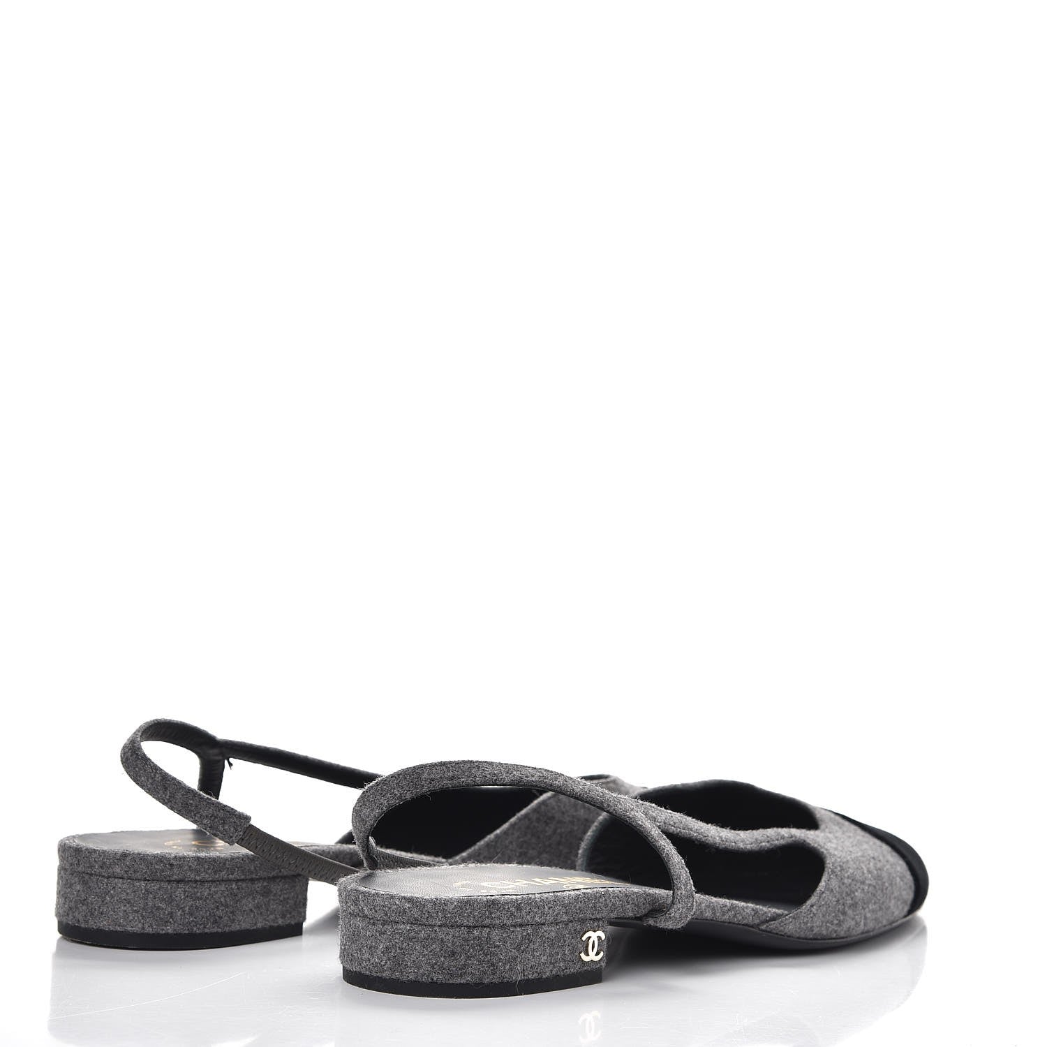 Chanel Wool Velvet Cap Toe CC Slingback Pumps 40.5 Grey Black 4 of 10