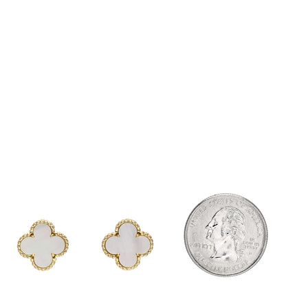 Van Cleef & Arpels 18K Yellow Gold Mother of Pearl Vintage Alhambra Earrings 2 of 5