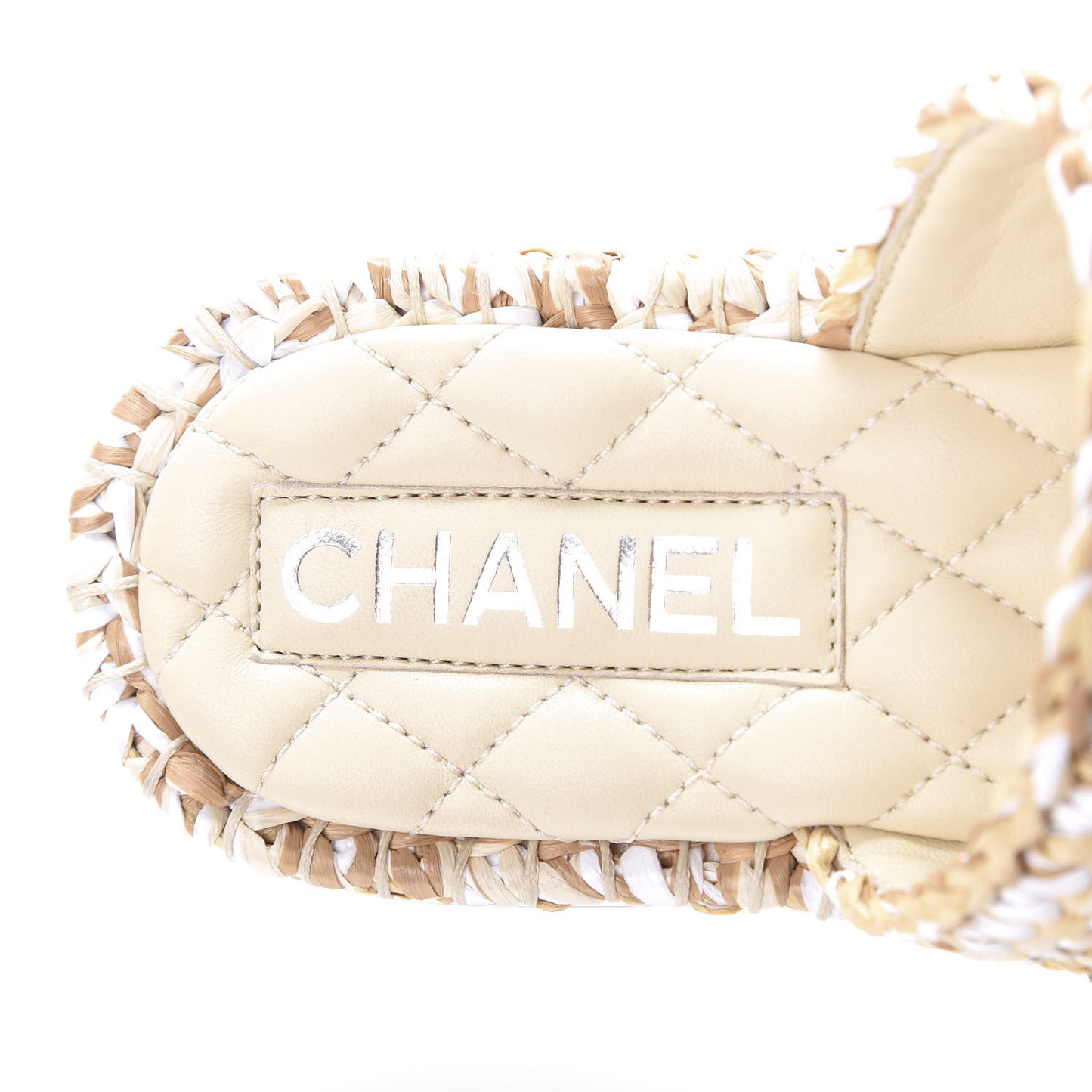 Raffia Lambskin Sandals 38 Beige White