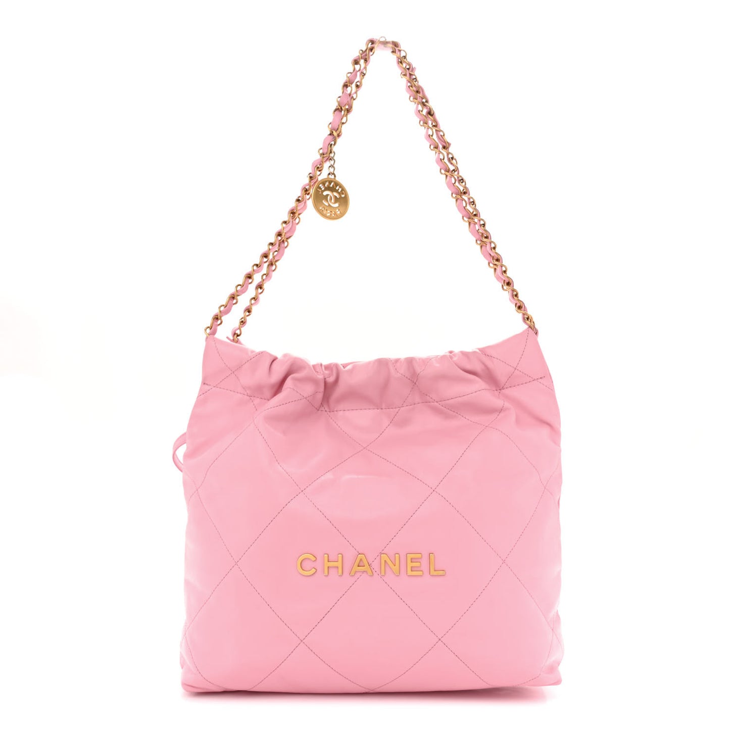 Shiny Calfskin Quilted Small Chanel 22 Light Pink