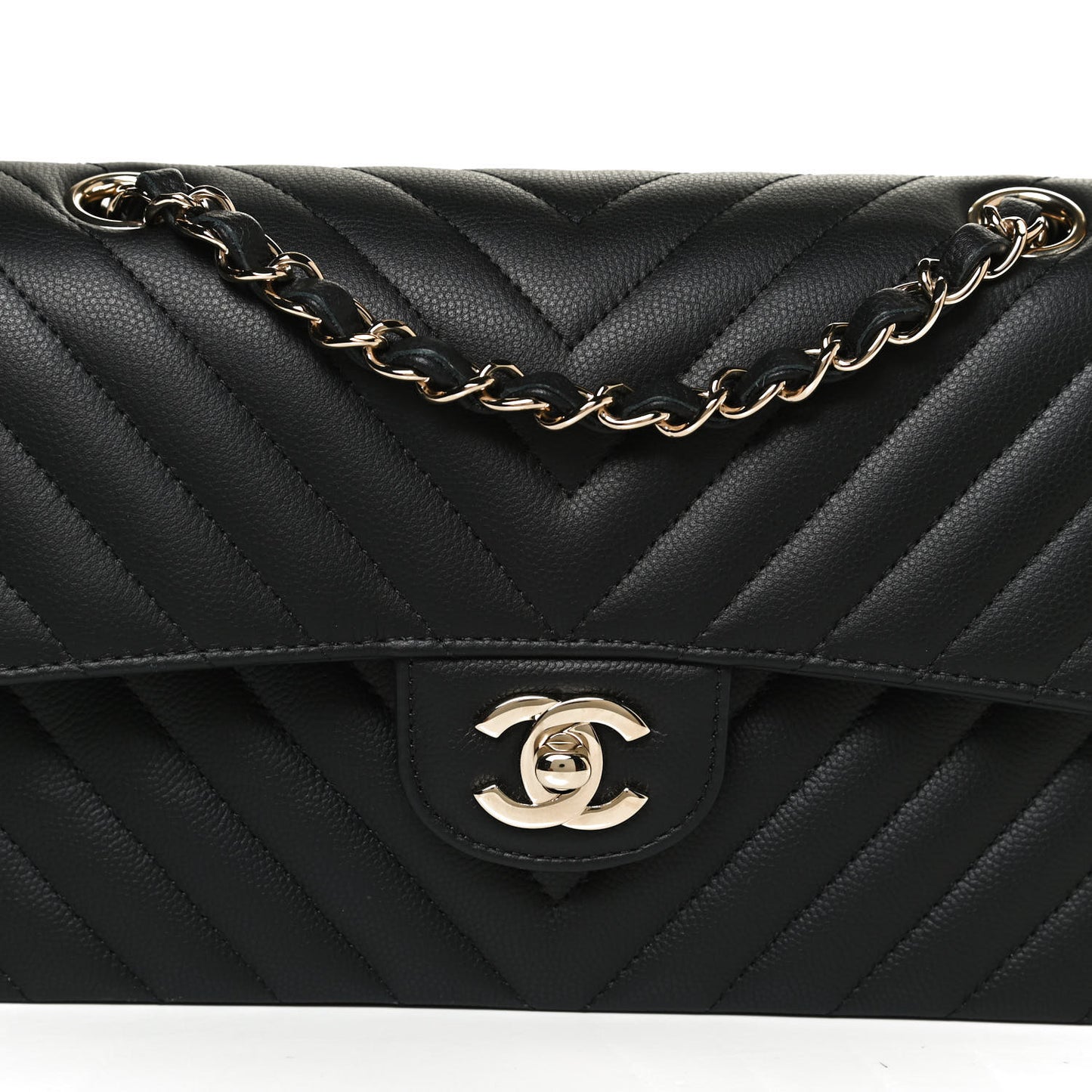 Caviar Chevron Quilted Small Double Flap Black