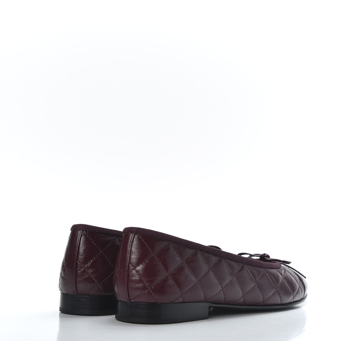 Crumpled Lambskin Quilted CC Cap Toe Ballerina Flats 37.5 Burgundy