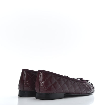 Chanel Crumpled Lambskin Quilted CC Cap Toe Ballerina Flats 37.5 Burgundy 3 of 11