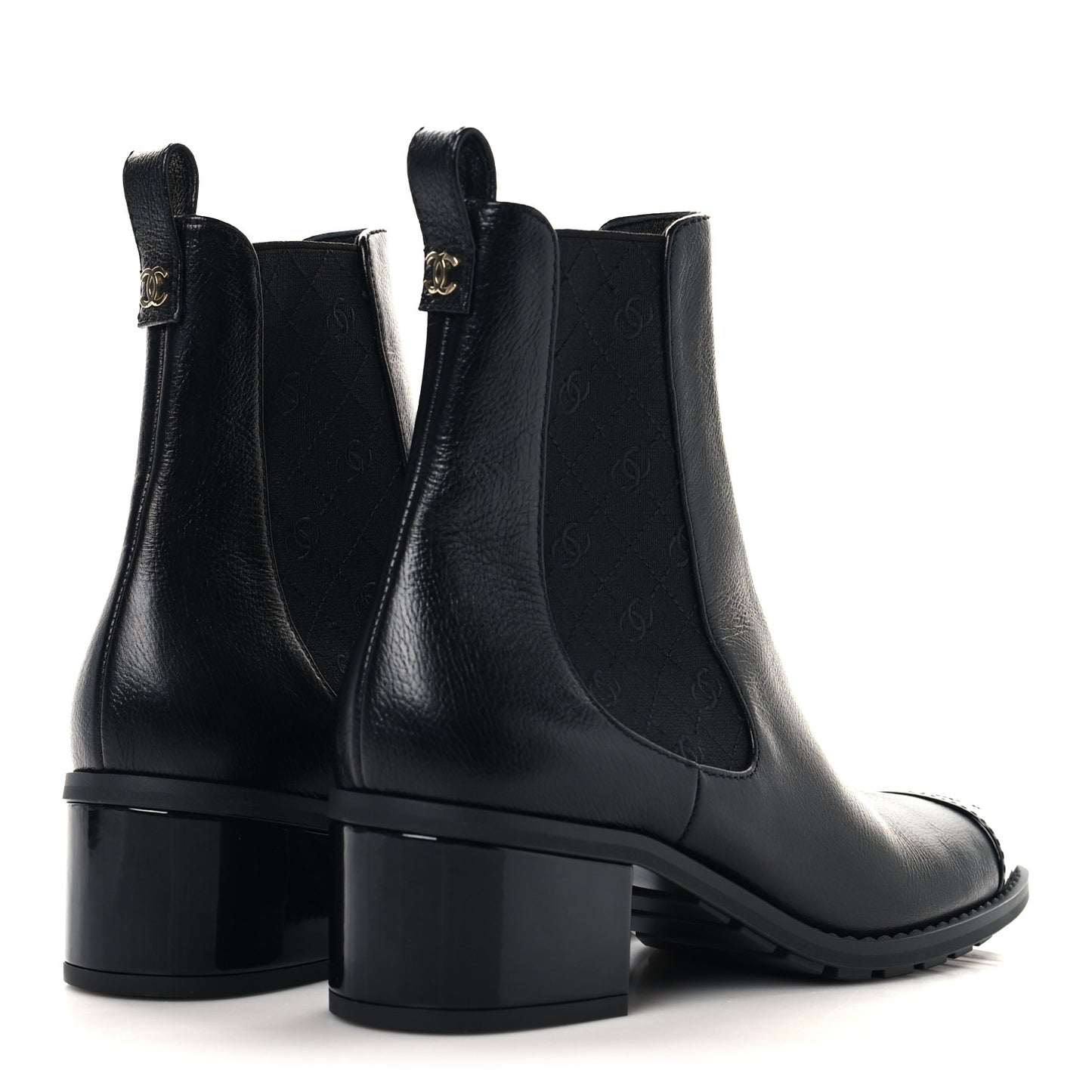 Calfskin Patent Cap Toe CC Short Boots 38.5 Black