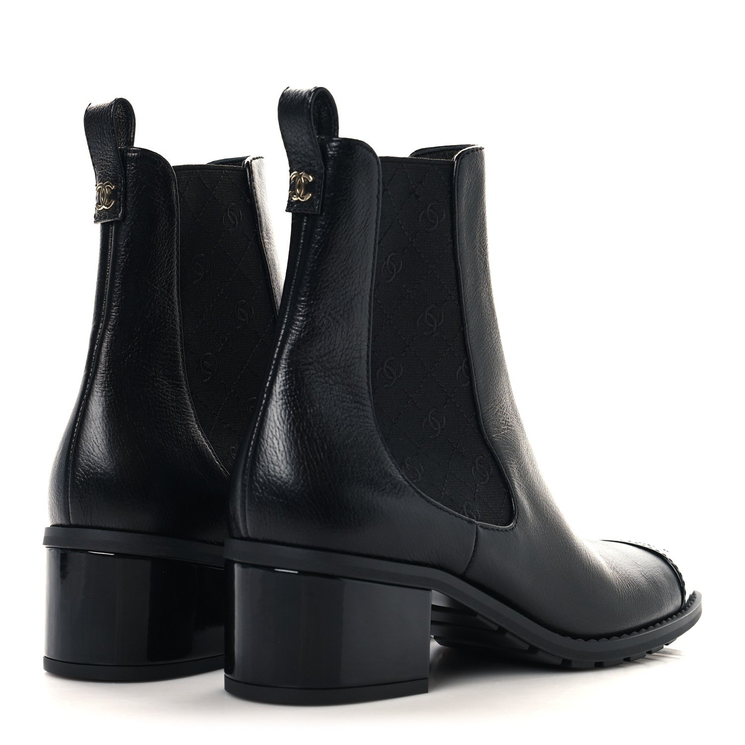 Chanel Calfskin Patent Cap Toe CC Short Boots 38.5 Black 5 of 9