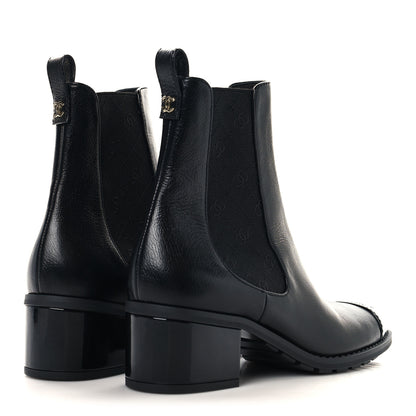 Chanel Calfskin Patent Cap Toe CC Short Boots 38.5 Black 5 of 9