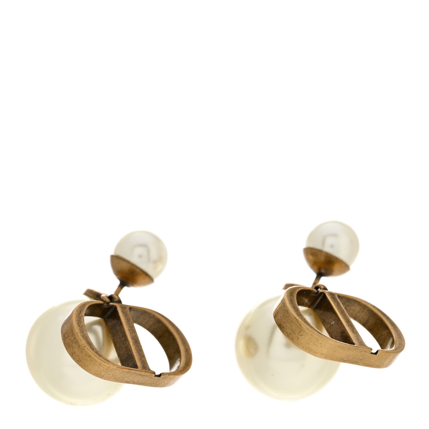 Christian Dior Pearl Logo Drop Earrings Gold 1 of 5