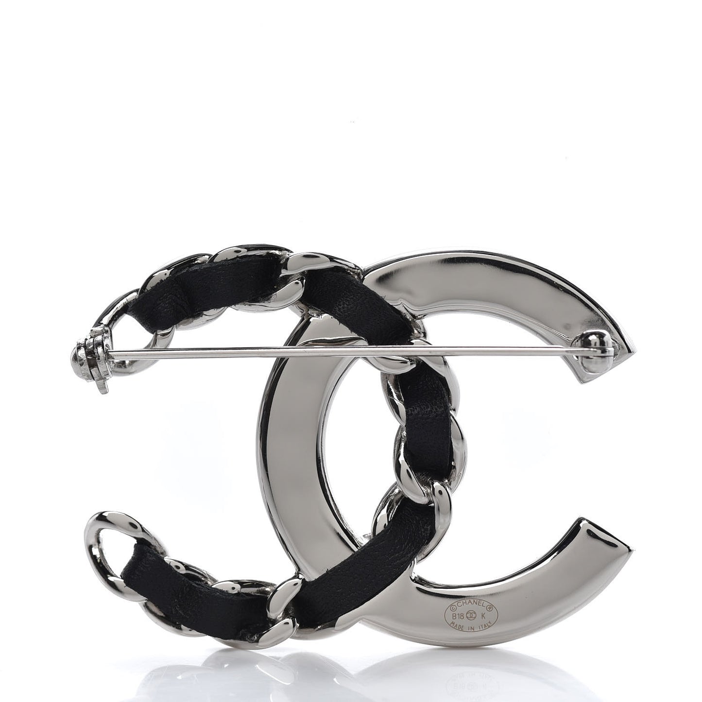 Lambskin Baguette Crystal CC Brooch Black Silver
