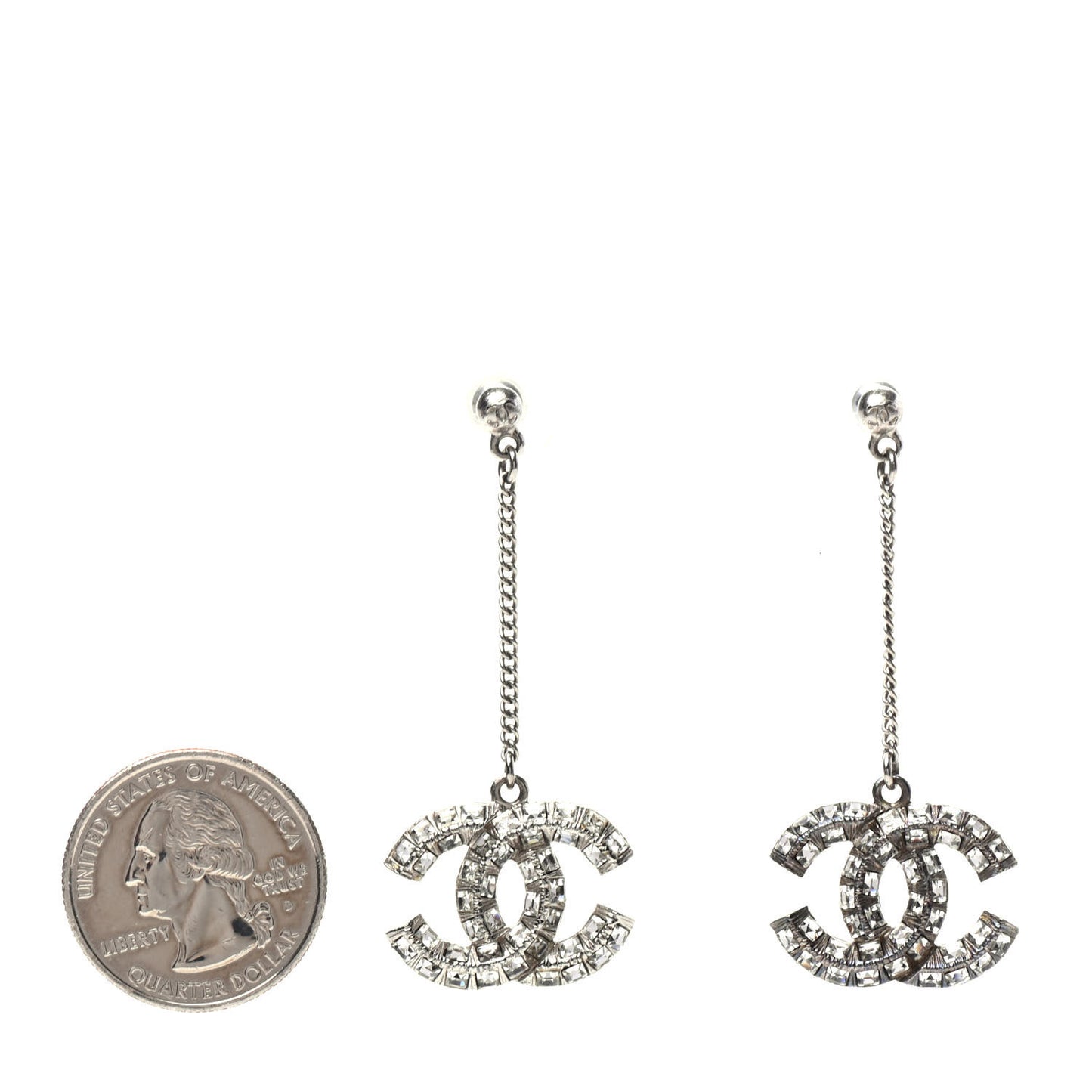 Baguette Crystal CC Drop Earrings Silver