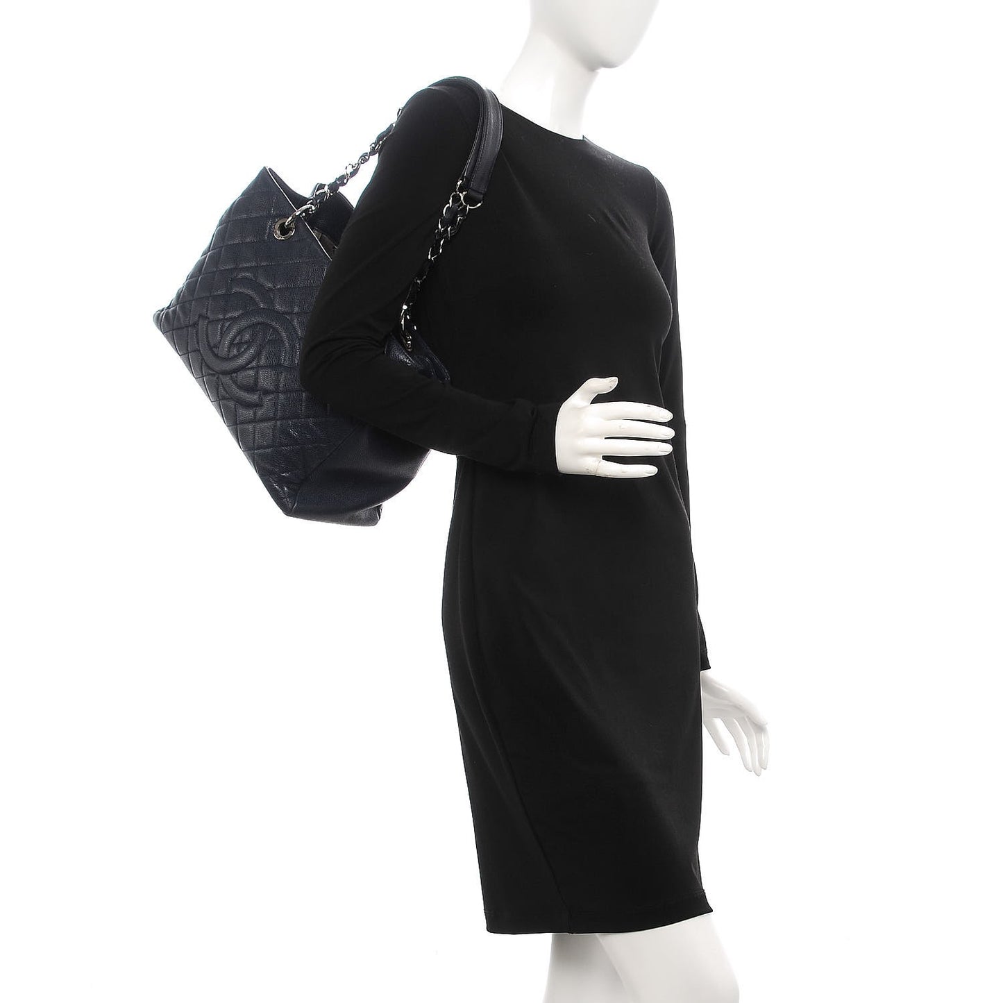 Caviar Quilted Grand Shopping Tote GST Dark Navy Blue