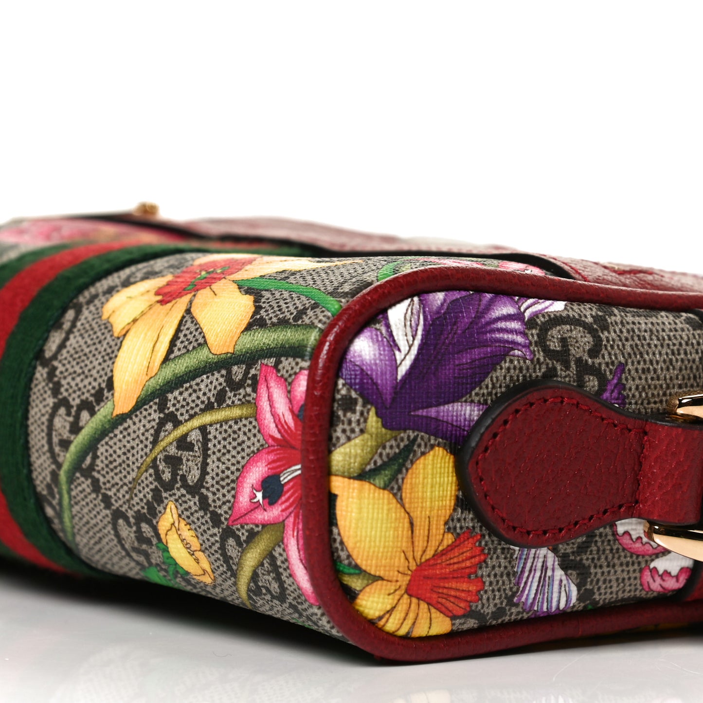 GG Supreme Monogram Flora Web Mini Ophidia Shoulder Bag Red