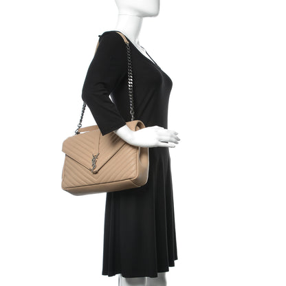 Saint Laurent Sheepskin Matelasse Chevron Monogram Large College Satchel Beige 2 of 11