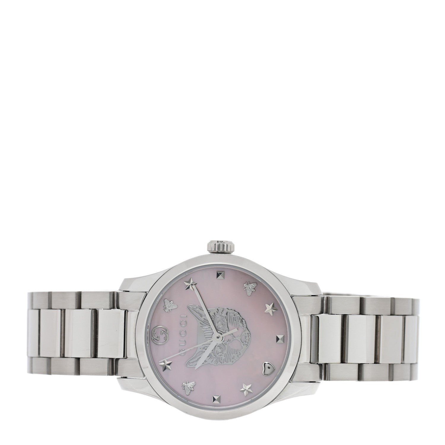 Gucci Stainless Steel Pink Mother of Pearl 27mm G-Timeless Cat Quartz Watch 2 of 5