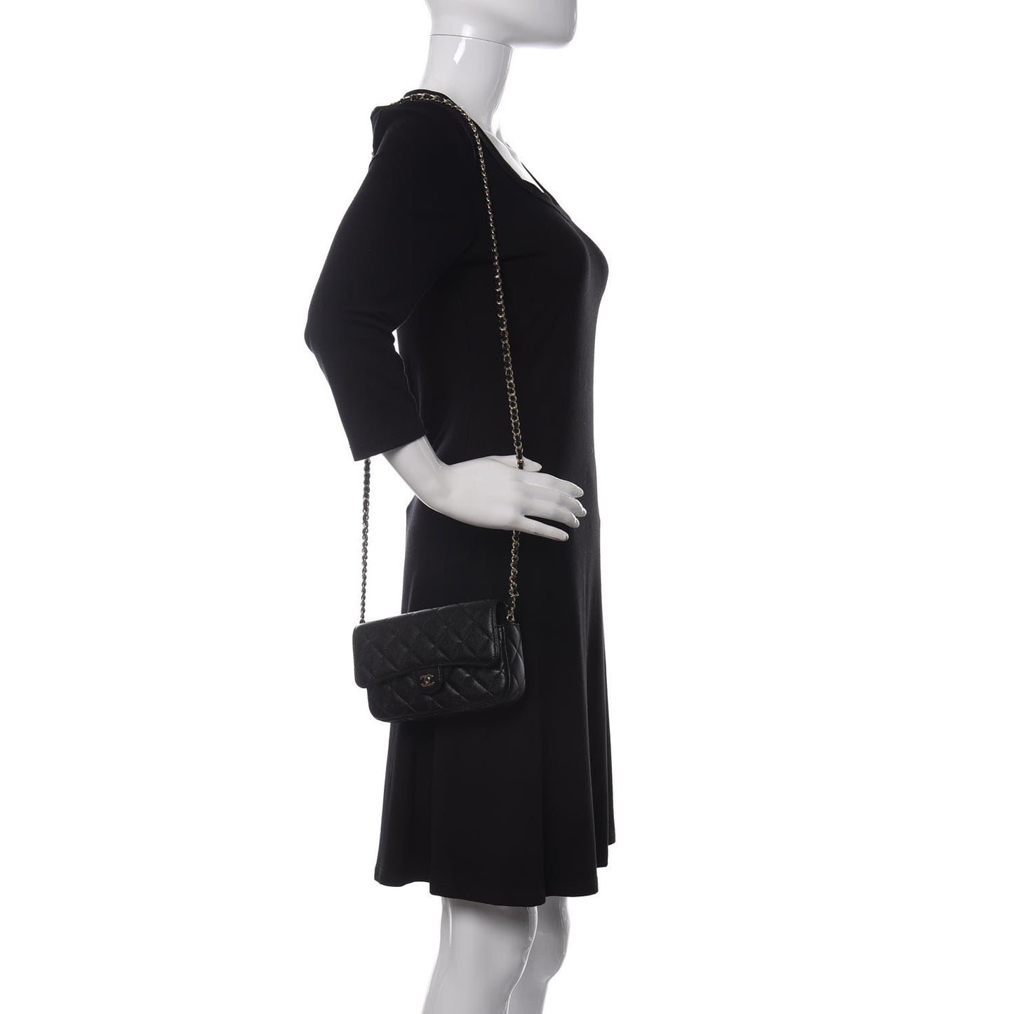 Caviar Quilted Flap Phone Holder With Chain Black