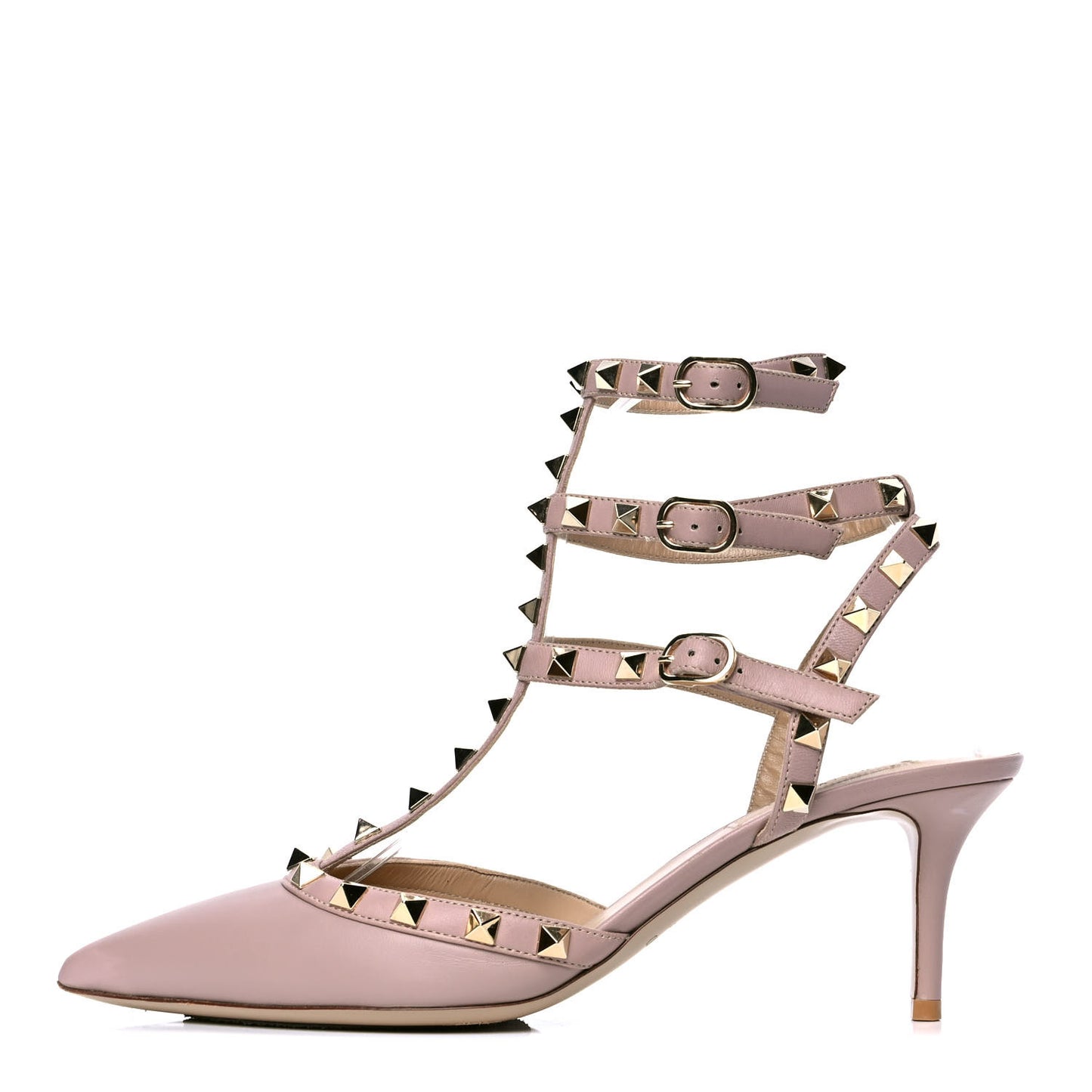 Nappa Rockstud Ankle Strap Low Heel Pumps 39 Poudre