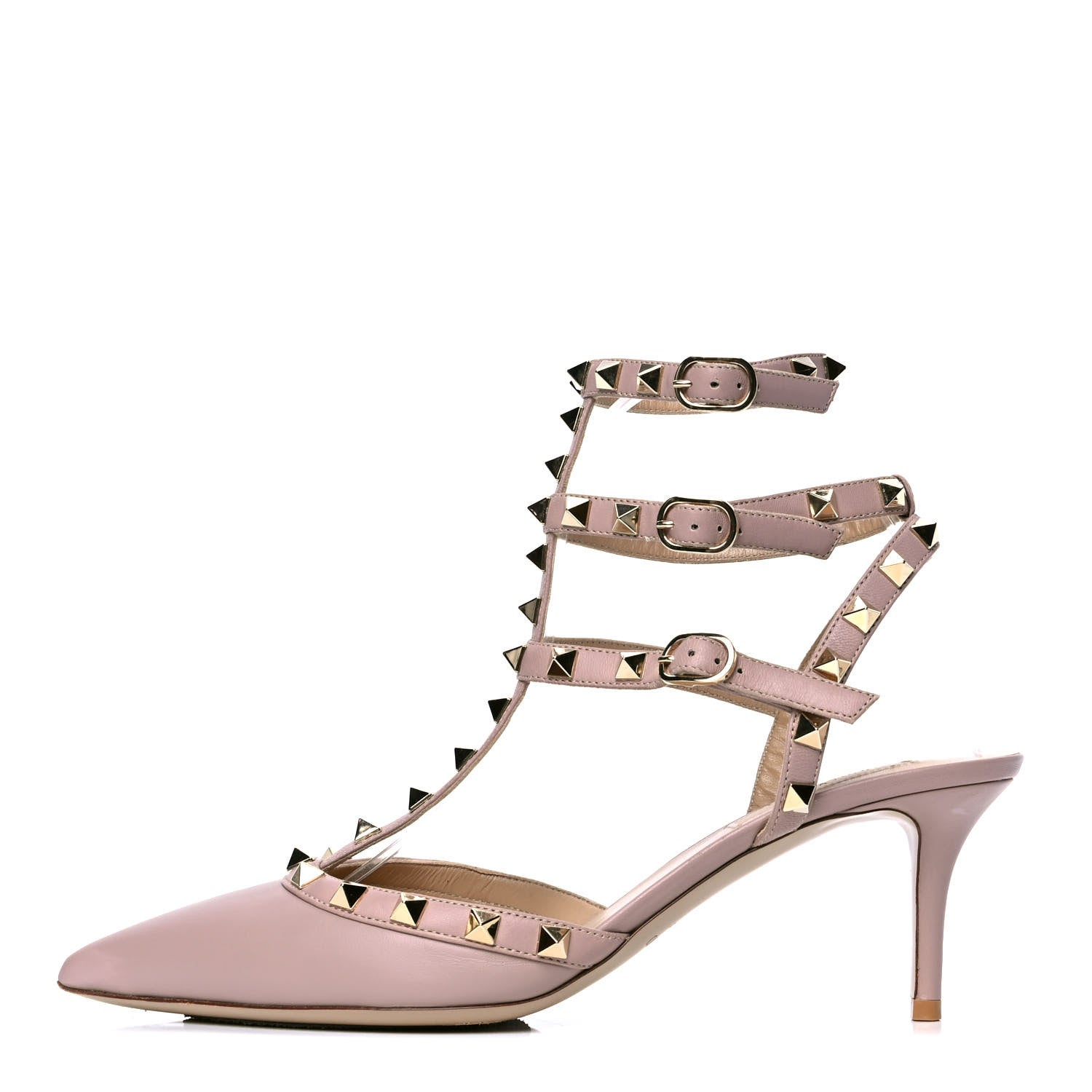 Valentino Garavani Nappa Rockstud Ankle Strap Low Heel Pumps 39 Poudre 2 of 11