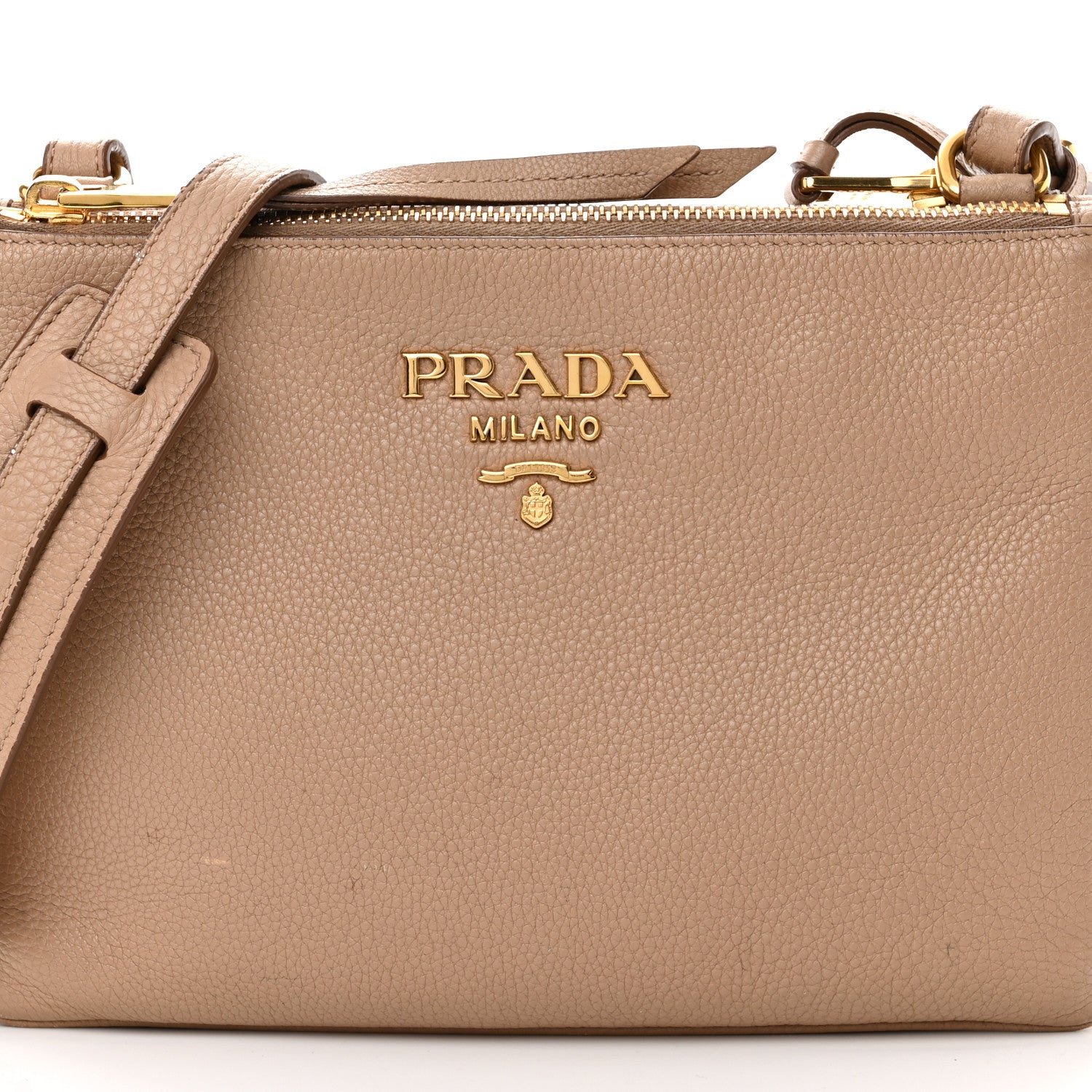 Prada Vitello Daino Double Zip Crossbody Bag Cammeo 9 of 19