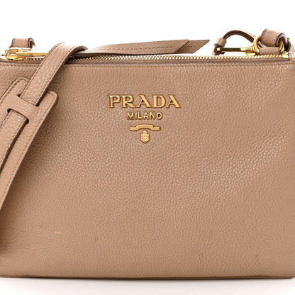Prada Vitello Daino Double Zip Crossbody Bag Cammeo 9 of 19